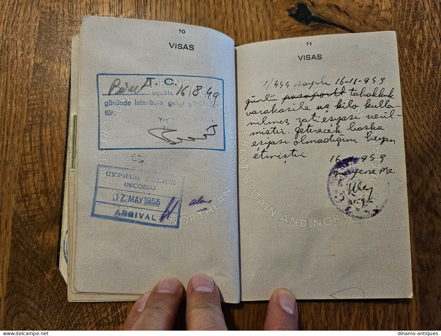 1949 Colony Cyprus passport passeport - travel to Lebanon Egypt Turkey Syria Greece Iraq Sudan Eritrea revenues fiscal