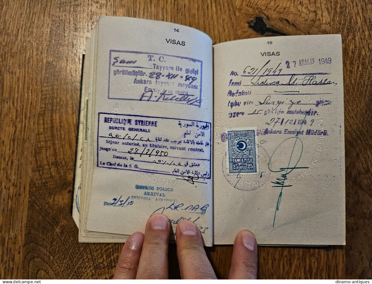 1949 Colony Cyprus passport passeport - travel to Lebanon Egypt Turkey Syria Greece Iraq Sudan Eritrea revenues fiscal