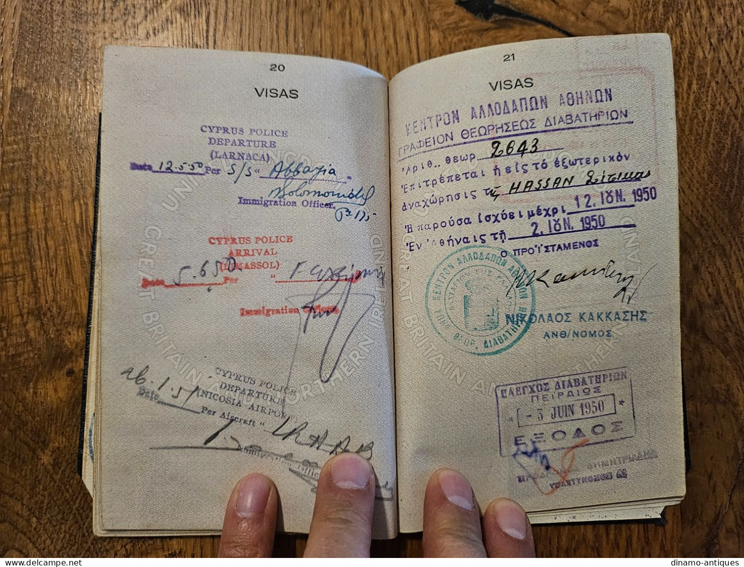 1949 Colony Cyprus passport passeport - travel to Lebanon Egypt Turkey Syria Greece Iraq Sudan Eritrea revenues fiscal