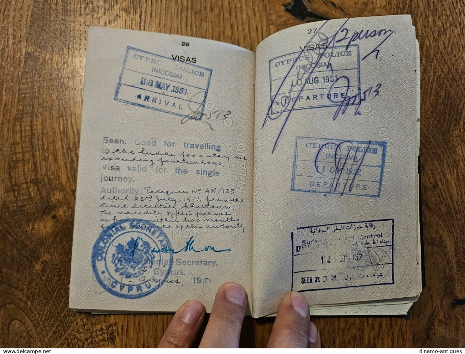 1949 Colony Cyprus passport passeport - travel to Lebanon Egypt Turkey Syria Greece Iraq Sudan Eritrea revenues fiscal