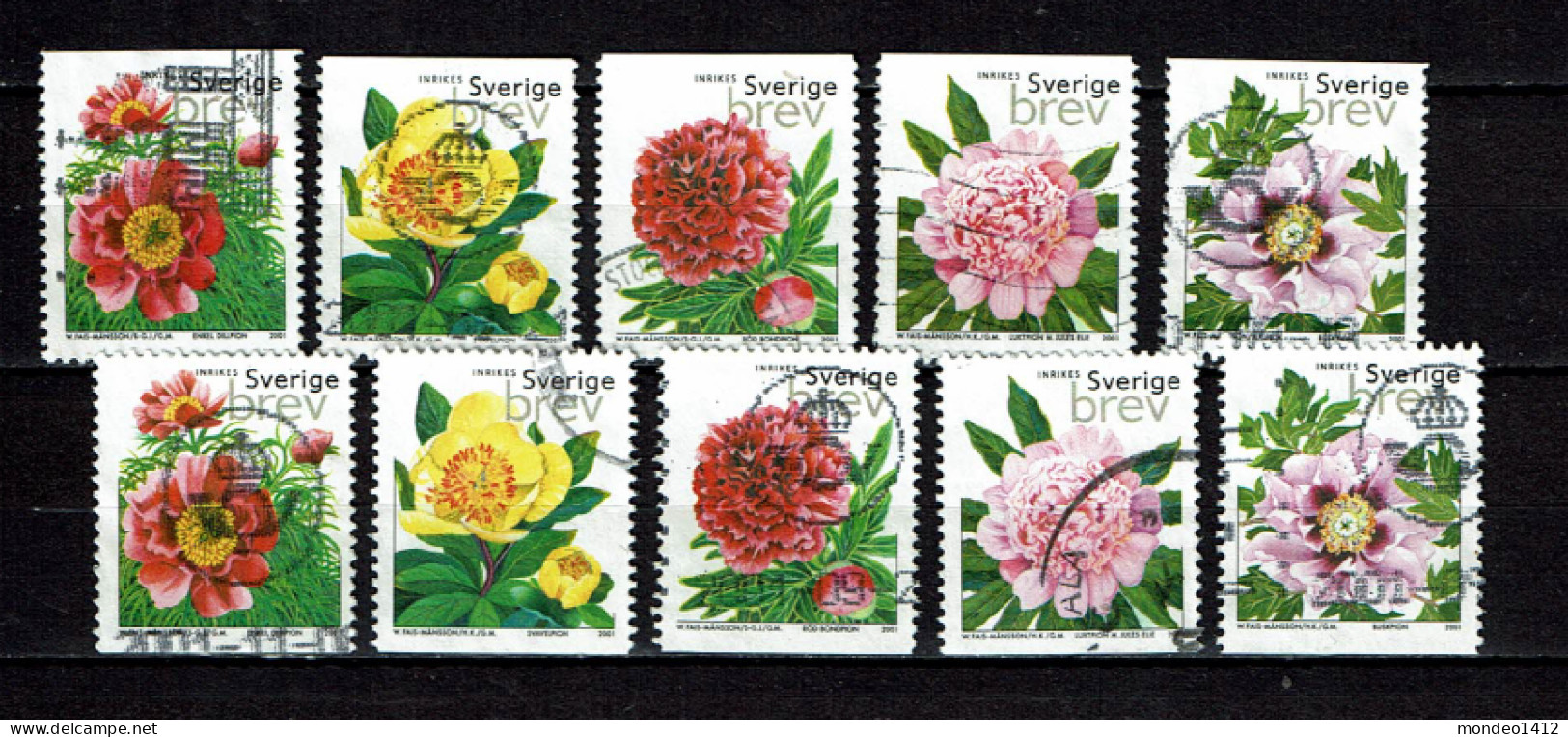 Sweden 2001 - Peony Roses, Pfingstrosen, Pioenen - Used - Gebruikt