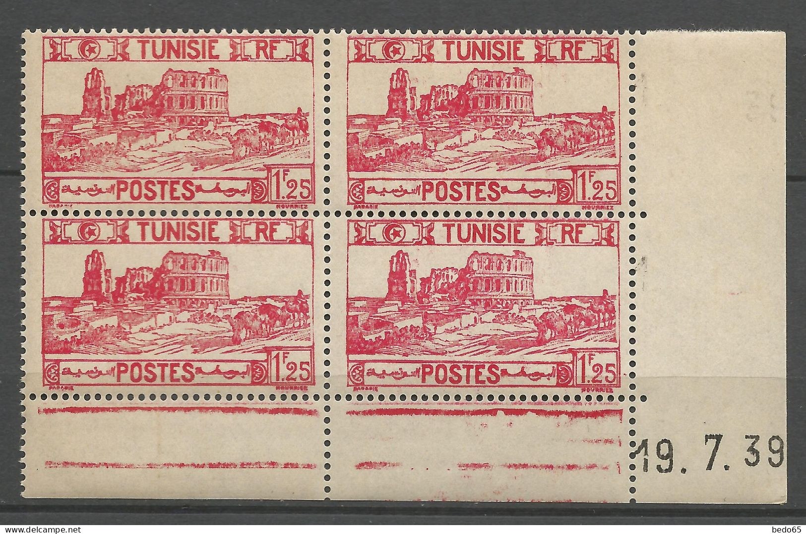 TUNISIE N° 213 Coin Daté 19.7.39 NEUF**  SANS CHARNIERE / Hingeless / MNH - Unused Stamps