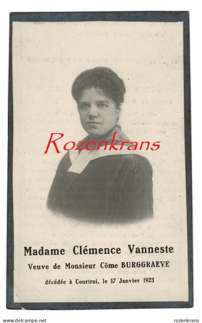 Clemence Vanneste Come Burggraeve Kortrijk Wevelgem Foto Photo Doodsprentje Bidprentje Avis De Décès Image Mortuaire - Obituary Notices