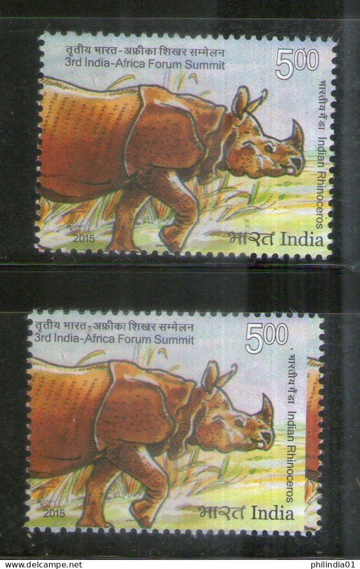 India 2015 Africa Forum Summit Rhino ERROR Perf Shifted MNH # 738 - Plaatfouten En Curiosa