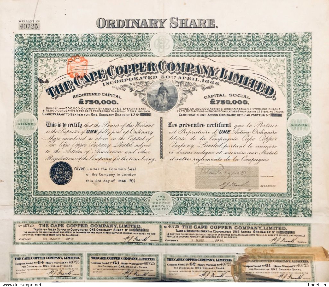 The Cape Copper Company Limited - Incorporated 30.4.1888 - Bergbau