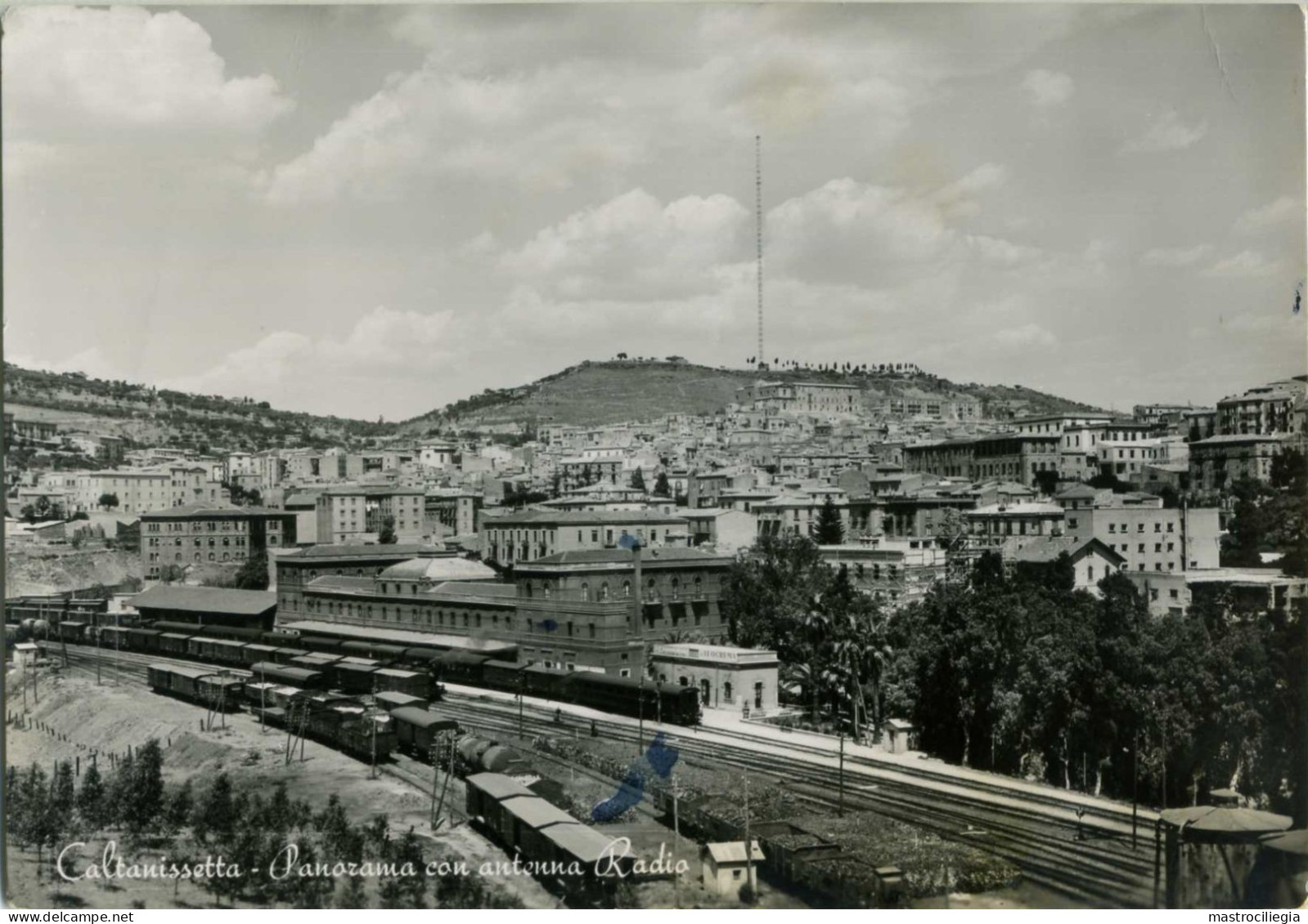 CALTANISSETTA Panorama Con Antenna Radio Stazione Ferroviaria Con Treni Chlorodont Leocrema - Caltanissetta