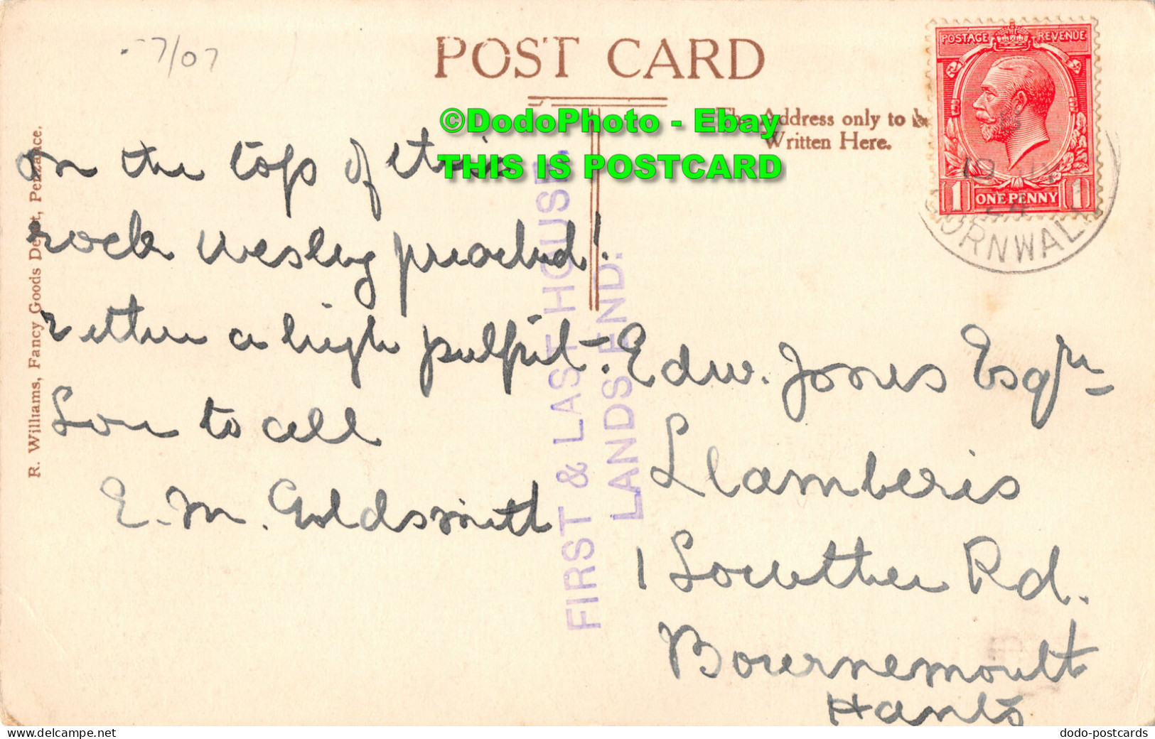 R396499 Lands End Cavern. First And Last House. R. Williams. 1924 - Monde
