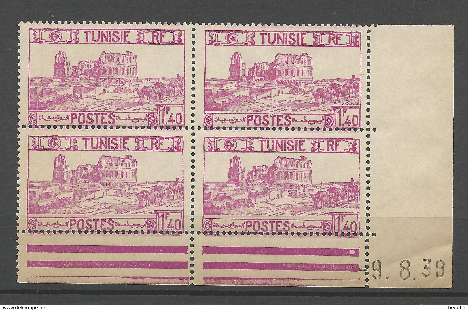 TUNISIE N° 215 Coin Daté 9.8.39 NEUF**  SANS CHARNIERE / Hingeless / MNH - Nuevos