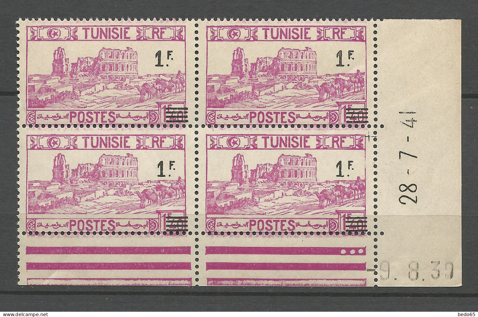 TUNISIE N° 225 Coin Daté 28.7.41 NEUF**  SANS CHARNIERE / Hingeless / MNH - Unused Stamps