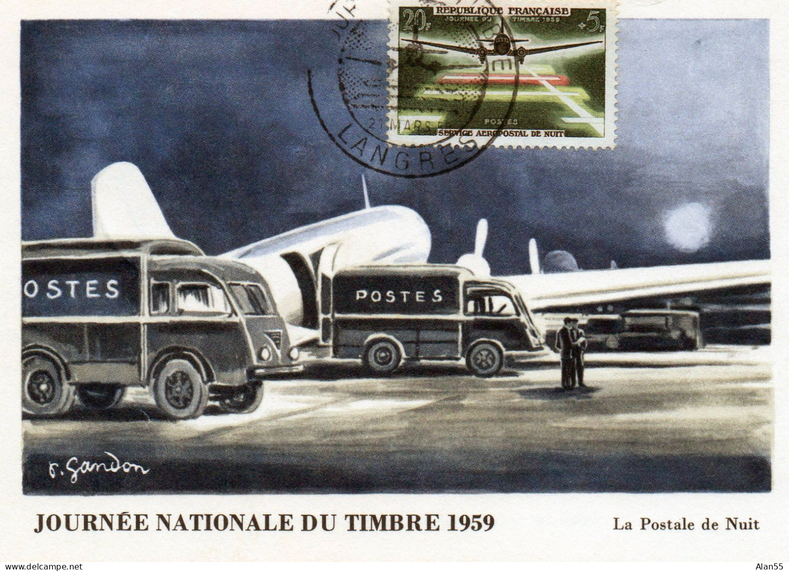 FRANCE.1959.CARTE MAXIMUM "LA POSTALE DE NUIT"."JOURNEE DU TIMBRE". - Post