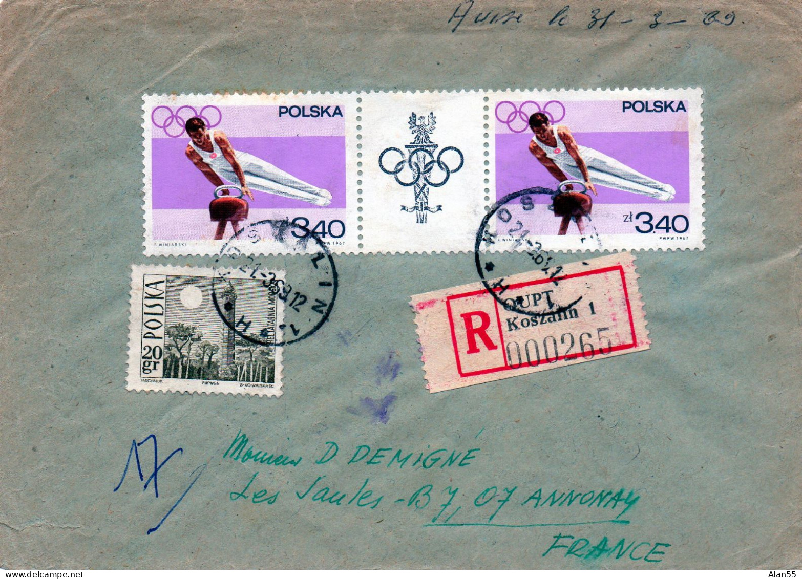 POLOGNE.1969. THEME:SPORTS...VERSO : Cachets "CONTROLE DOUANIER…". - Other & Unclassified