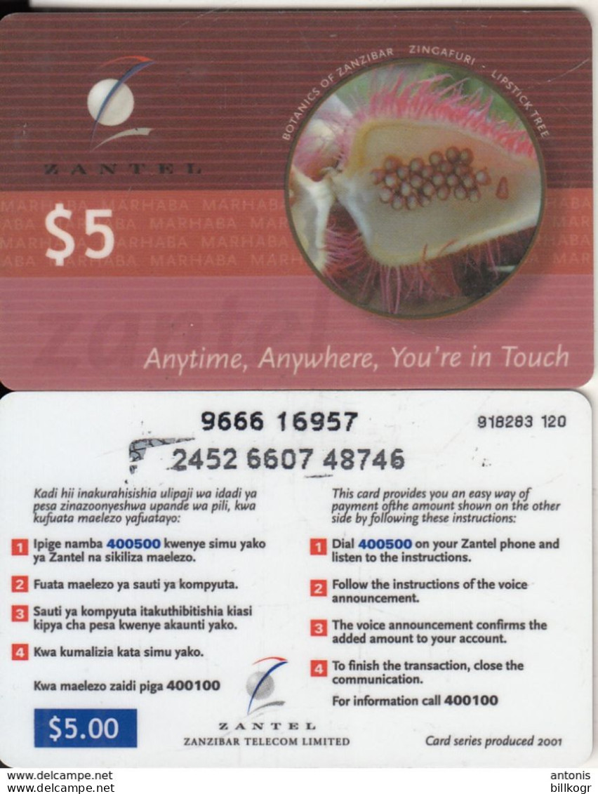 ZANZIBAR - Botanics Of Zanzibar, ZANTEL Prepaid Card $5, Used - Otros – Africa