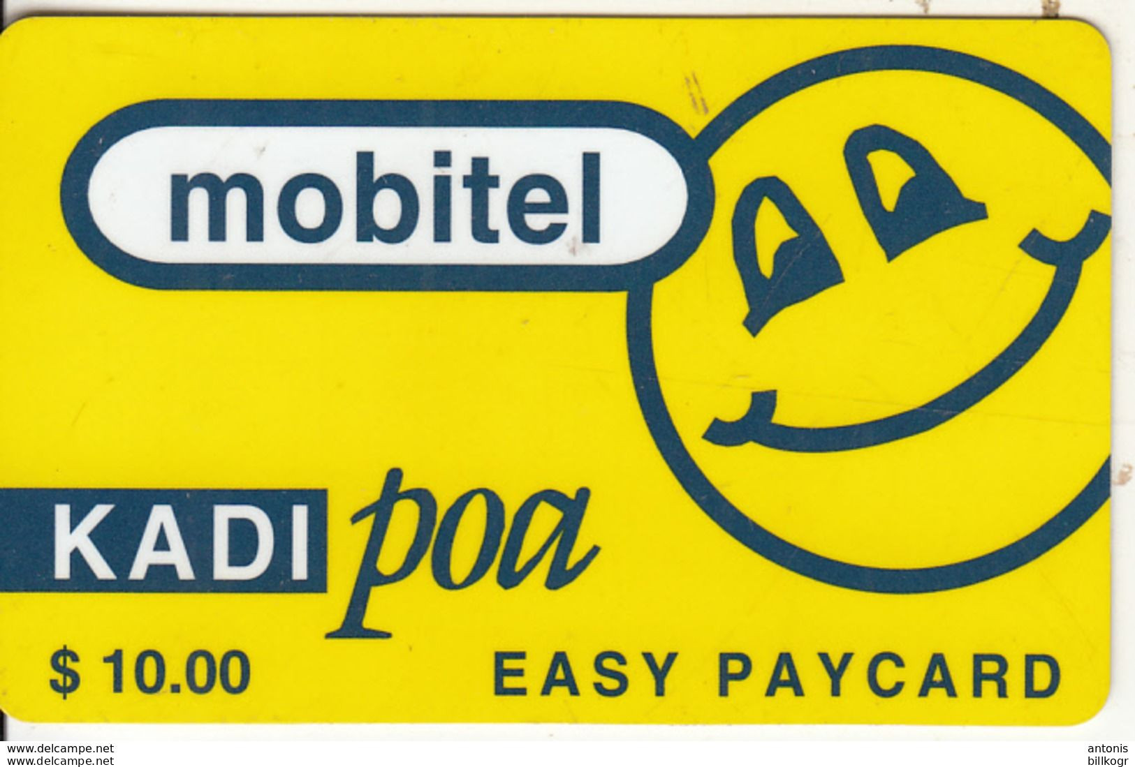 TANZANIA - Blue Smiling Sun, KADI Poa By Mobitel Prepaid Card $10(thin Plastic), CN : TANEJB, Exp.date 01/01/00, Used - Tanzania