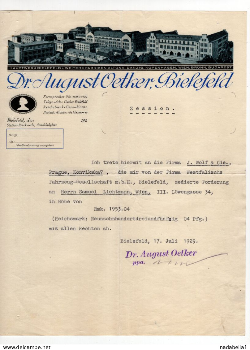 1929. GERMANY,BIELEFELD,DR. AUGUST OETKER LETTERHEAD,BAKING POWDER MAKERS - Lebensmittel