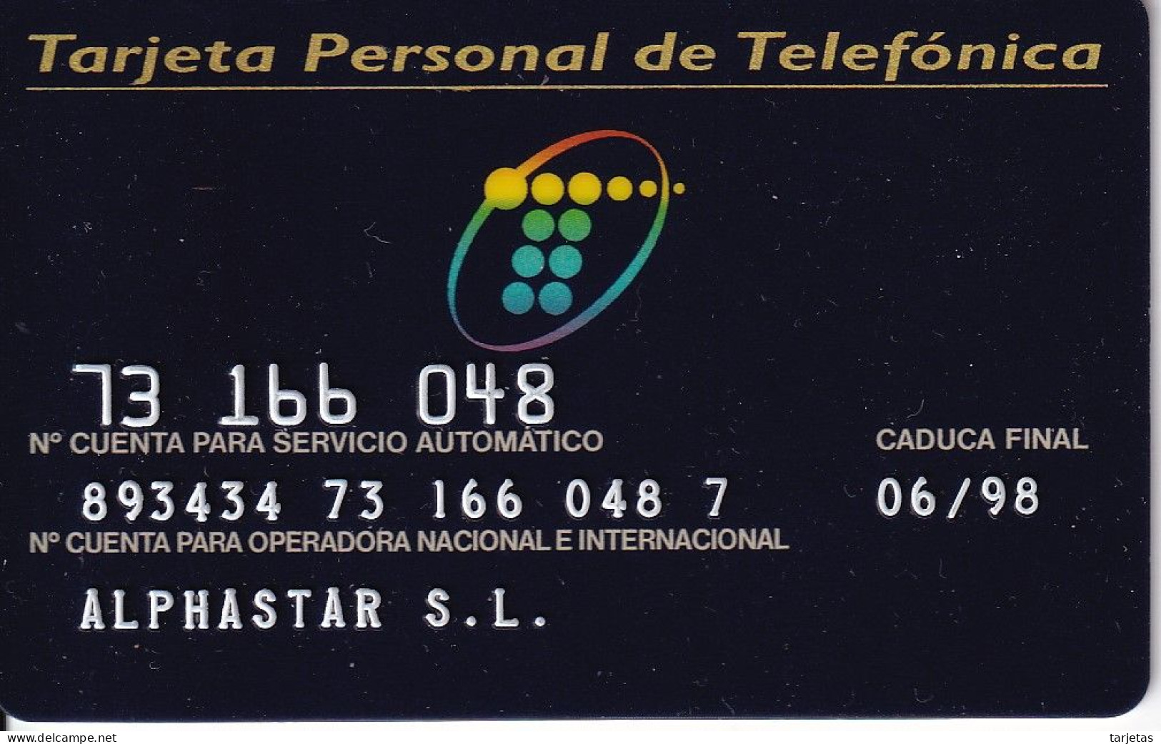 BMP-013 TARJETA PERSONAL DE ESPAÑA DE TELEFONICA MULTIDESTINO FECHA 09/95 - Test & Dienst