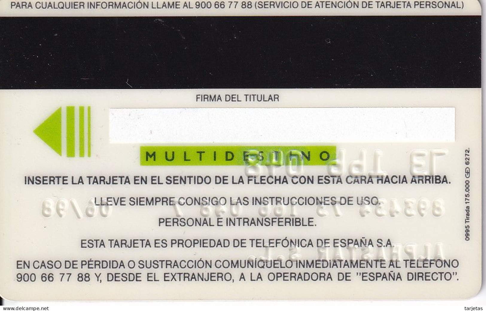 BMP-013 TARJETA PERSONAL DE ESPAÑA DE TELEFONICA MULTIDESTINO FECHA 09/95 - Tests & Servicios