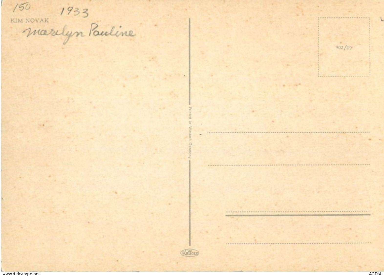 ACTRICE - KIM NOVAK - MARILYN PAULINE NOVAK ,1933 - KRUGER - Acteurs