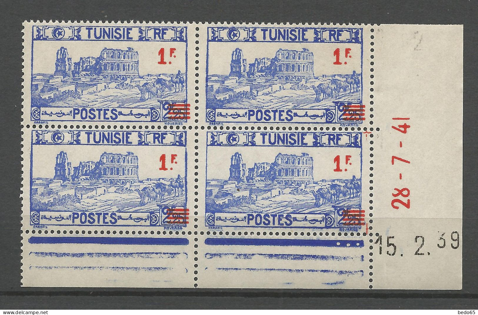 TUNISIE N° 226 Coin Daté 15.2.39 NEUF**  SANS CHARNIERE / Hingeless / MNH - Unused Stamps