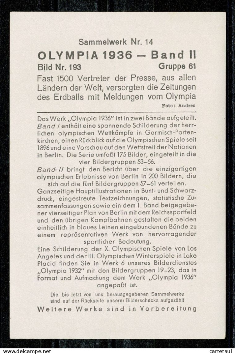 Jeux Olympiques JO 1936  Berlin Tribune Presse + De 1500 Journalistes... Image Chromo 8 X 12 Cm  JAMAIS COLLEE - Autres & Non Classés