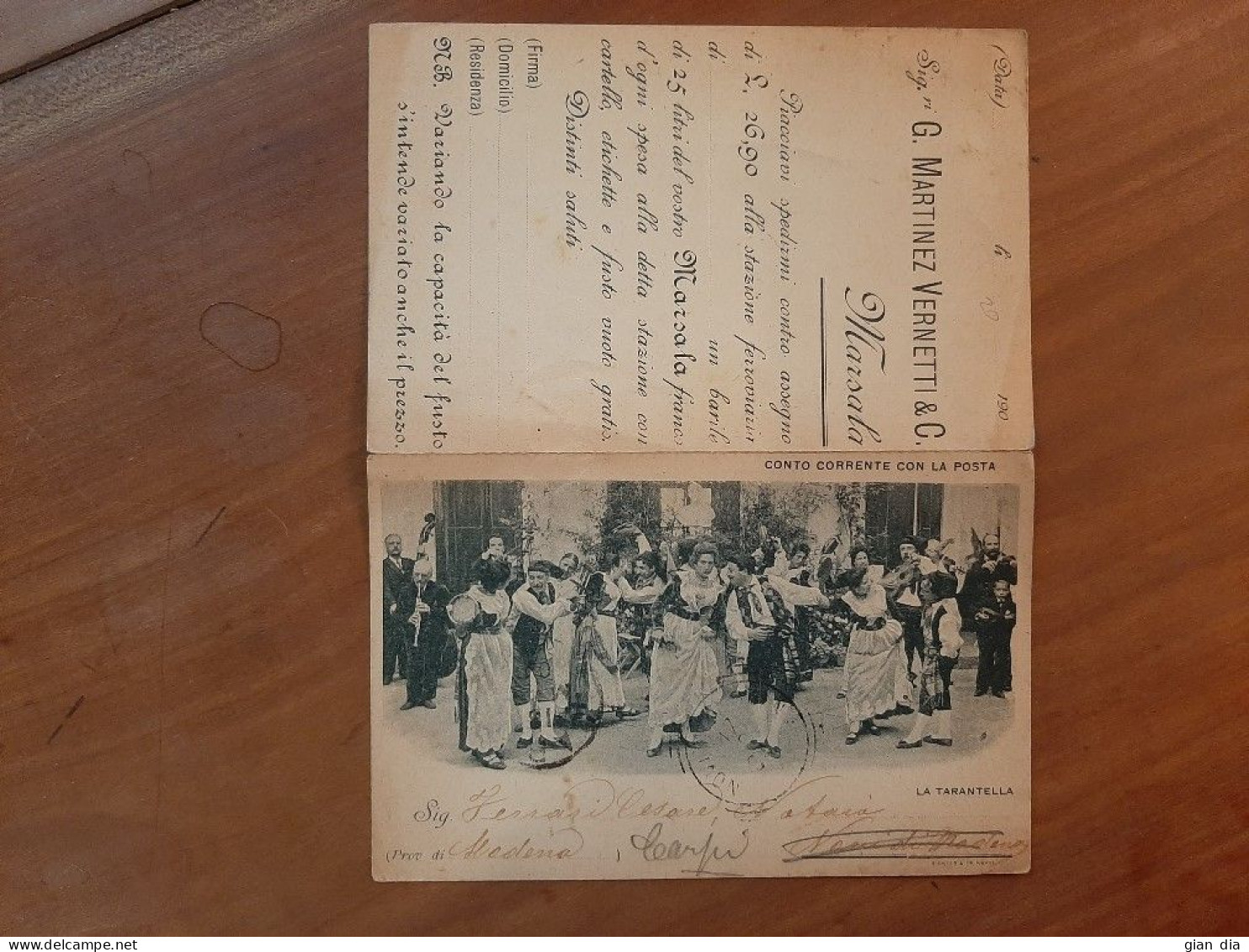 Cartolina Commerciale Doppia MARTINEZ VERNETTI  MARSALA (Trapani). La Tarantella. Vg.1904 - Trapani