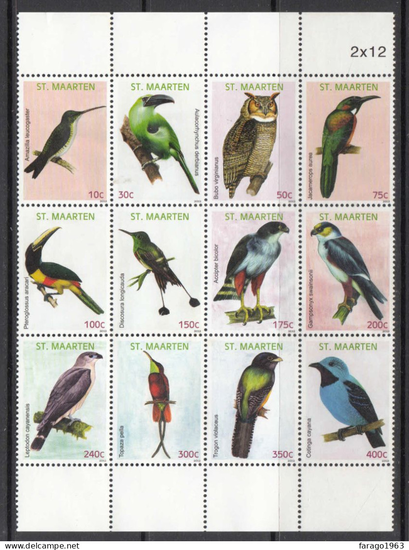 2012 St. Maarten Birds Oiseaux Complete Block Of 12 MNH - Niederländische Antillen, Curaçao, Aruba