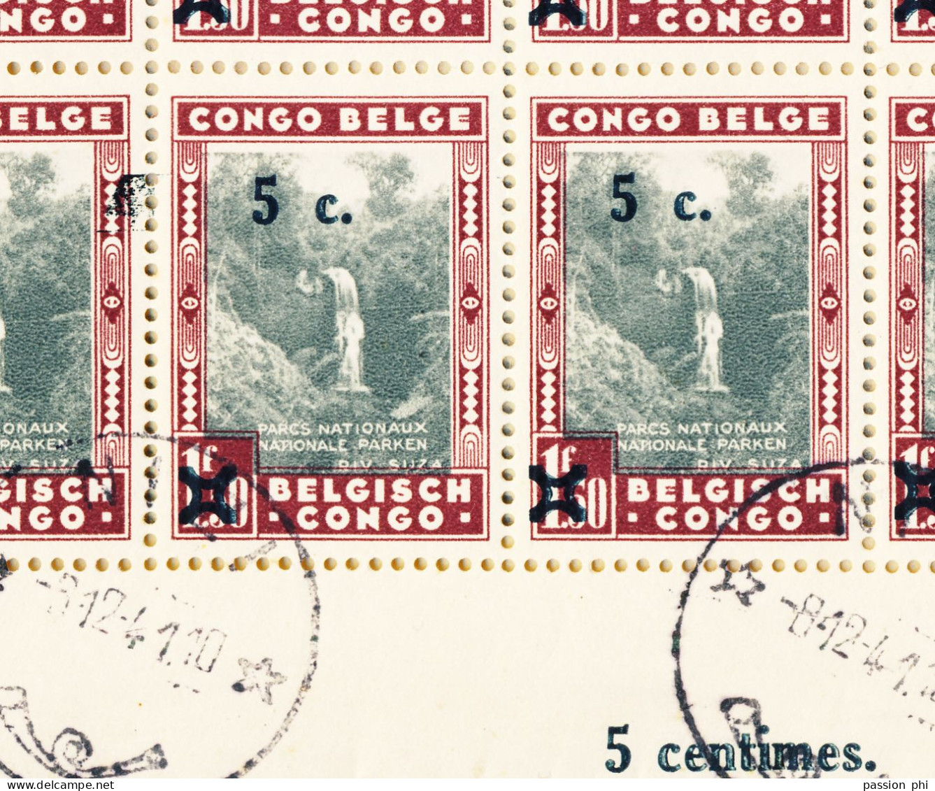 BELGIAN CONGO NATIONAL PARKS COB 226 COMPLETE SHEET USED (SHEET MARGINS MISSING) GUTTER AND VARIETY SMALL LAKE - Oblitérés