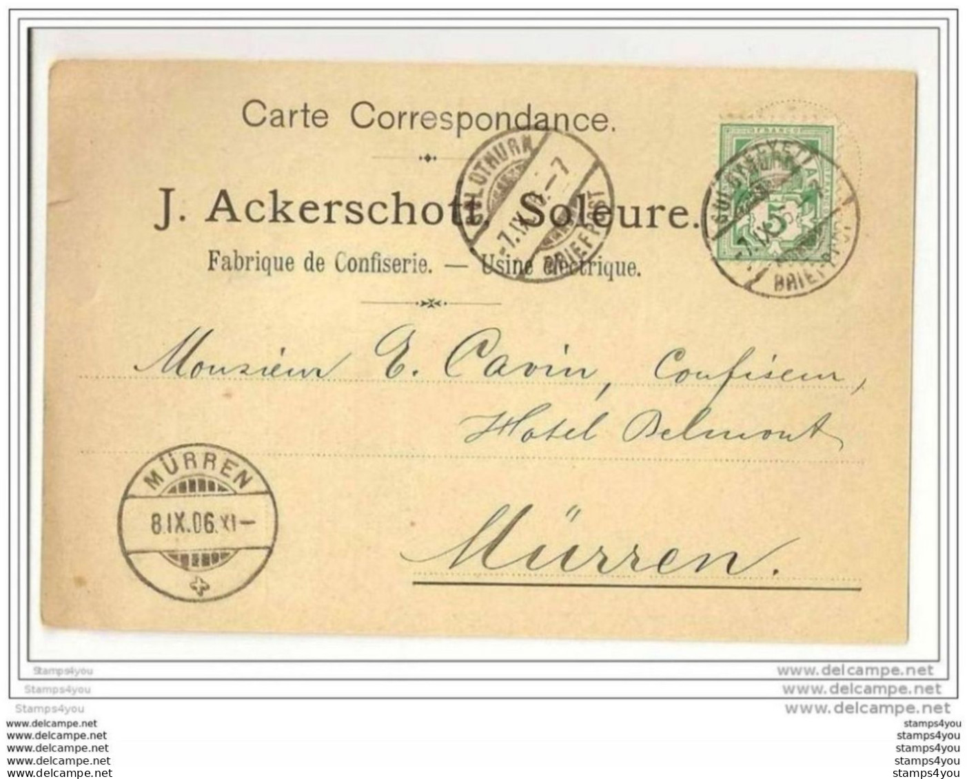 51 - 6 - Carte Envoyée De Solothurn à Mürren 1906 - Brieven En Documenten