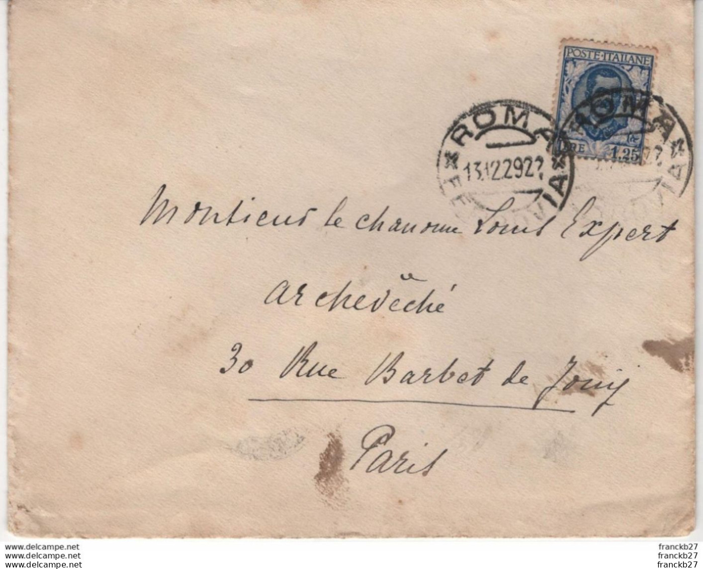 Italie - 1929 - Enveloppe Avec Timbre Poste Italiane 1.25 Et Cachet De Cire Cardinal Verdier Archeveque De Paris - Storia Postale