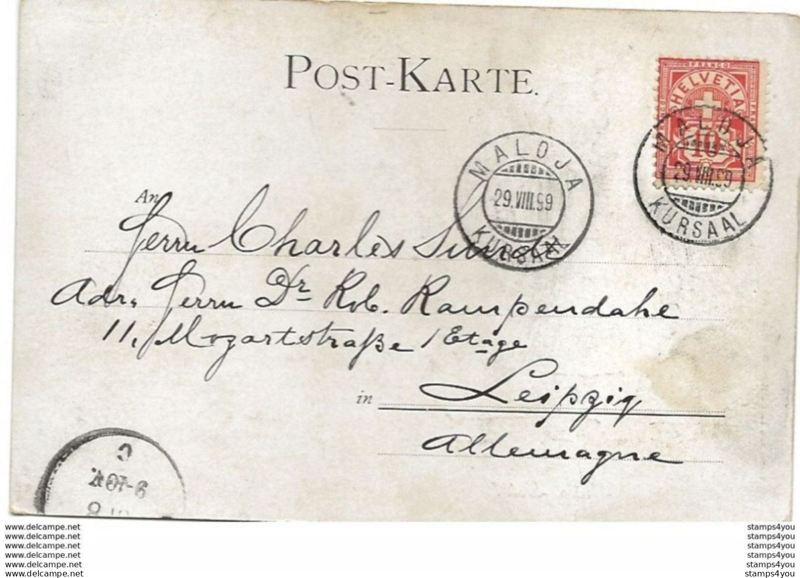 75 - 3 - Carte Avec Superbe Cachets à Date Maloja 1899 - Storia Postale