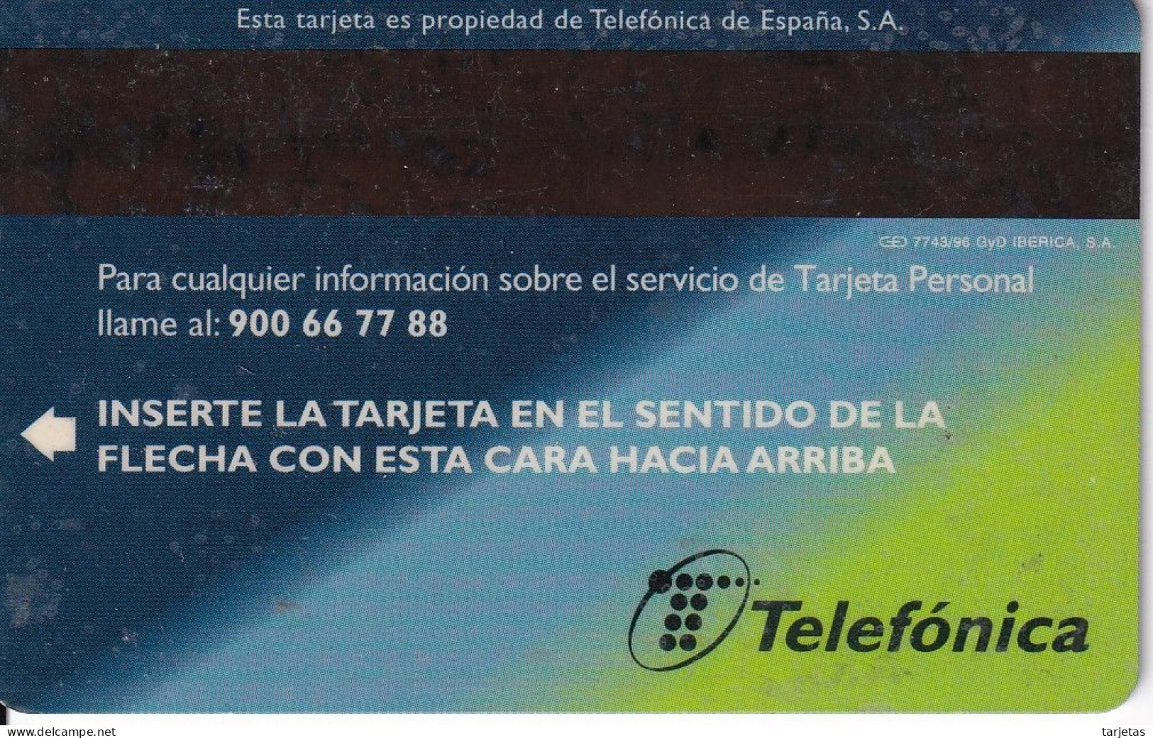 BMP-016 TARJETA DE ESPAÑA DE TELEFONICA PERSONAL 7743/96 - Emisiones Básicas