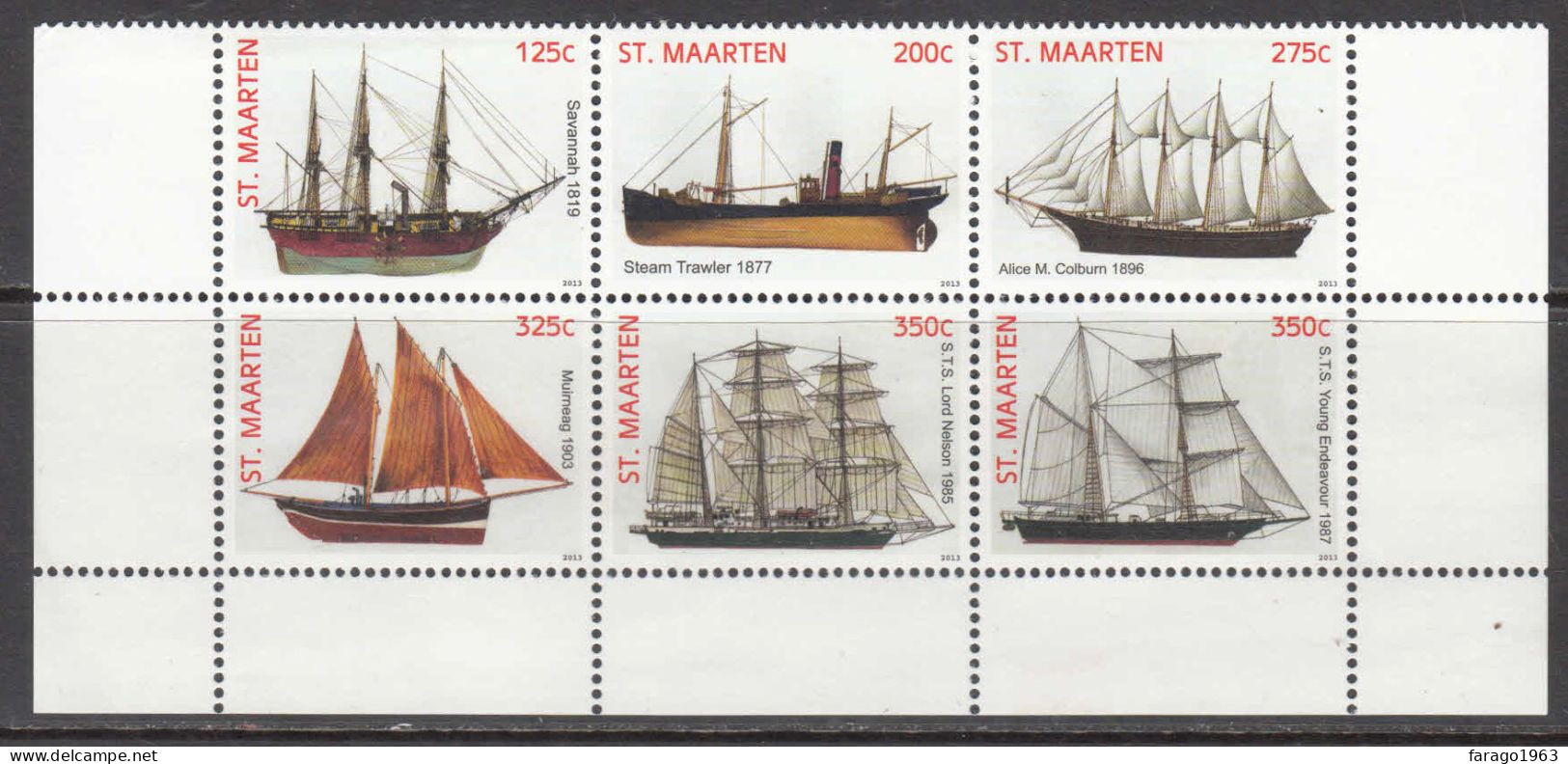 2013 St. Maarten Sailing Ships Complete Block Of 6 MNH - Curaçao, Antilles Neérlandaises, Aruba