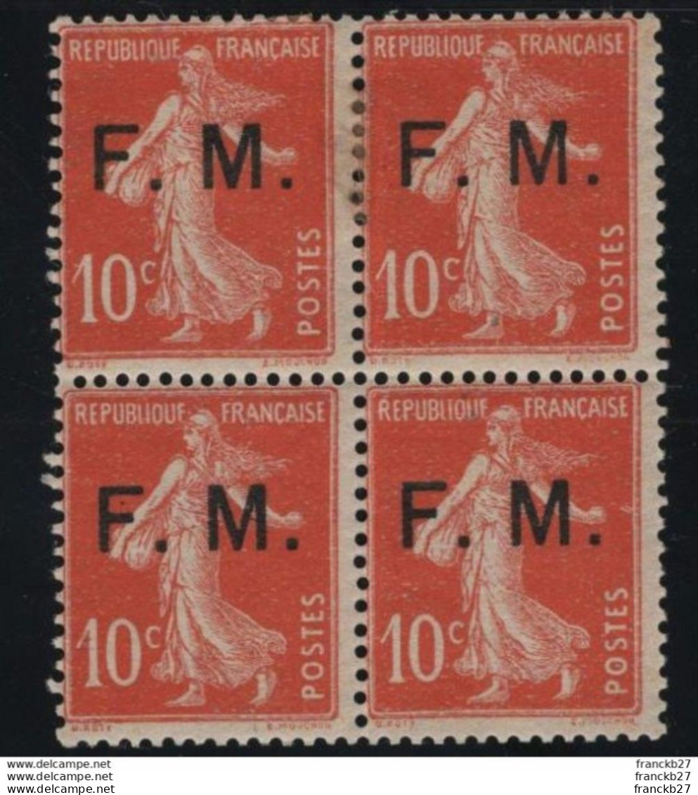 France - YT FM 5 - Bloc De 4 Timbres Semeuse 10 C Rouge Franchise Militaire - Militaire Zegels