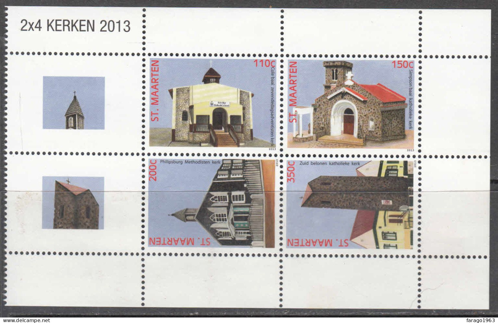 2013 St. Maarten Churches Complete Block Of 4 MNH - Curacao, Netherlands Antilles, Aruba