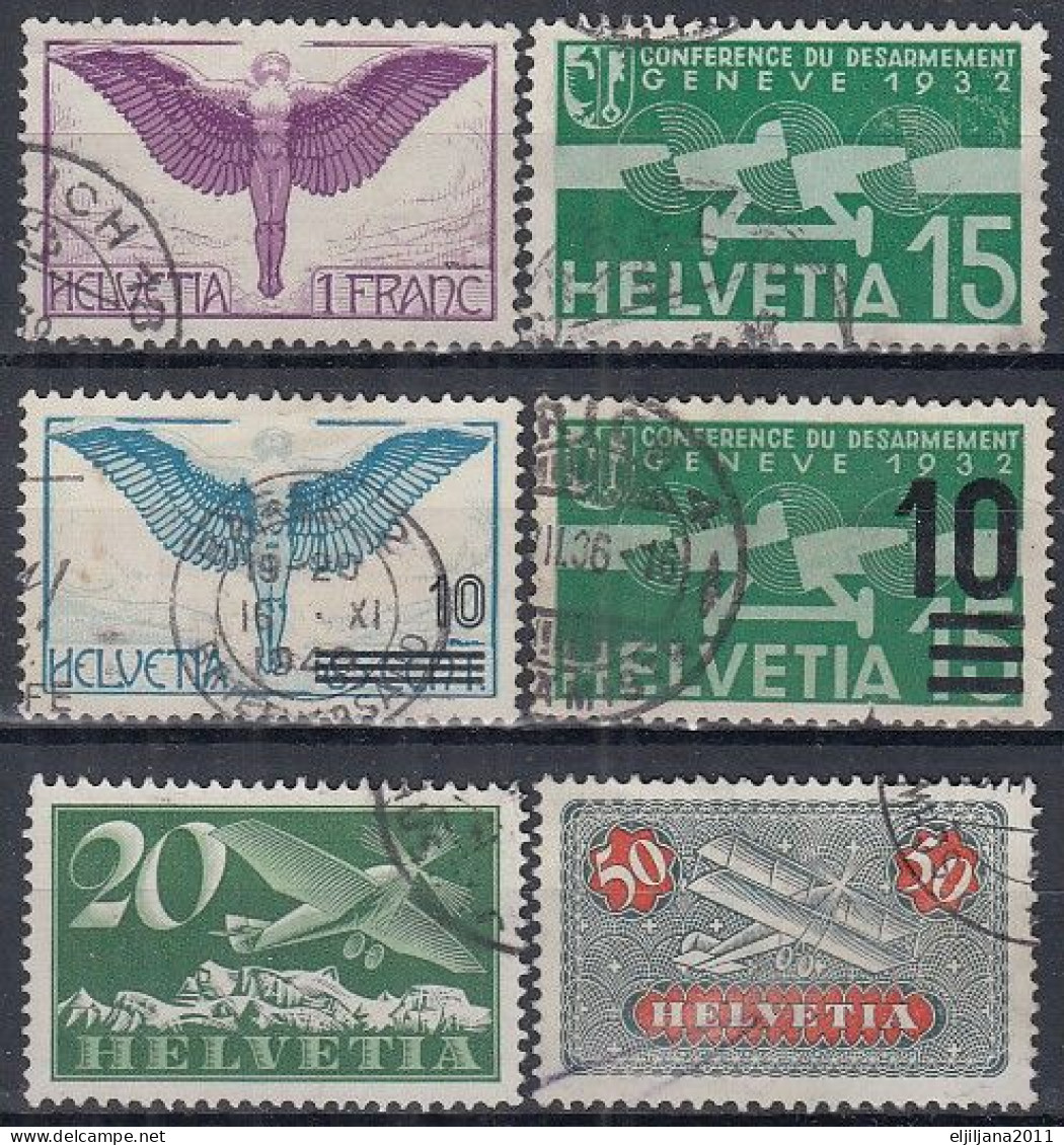 Switzerland / Helvetia / Schweiz / Suisse 1923 - 1935 ⁕ Airmail Mi.184, 191, 213, 256, 285, 320. ⁕ 6v Used - Usados