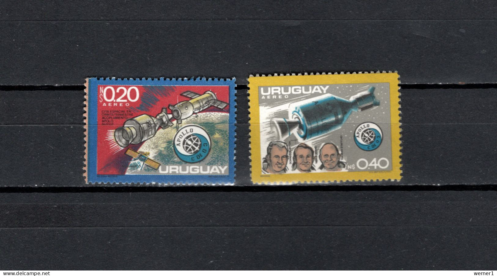 Uruguay 1975 Space, Apollo-Soyuz, 2 Stamps From S/s MNH - Südamerika