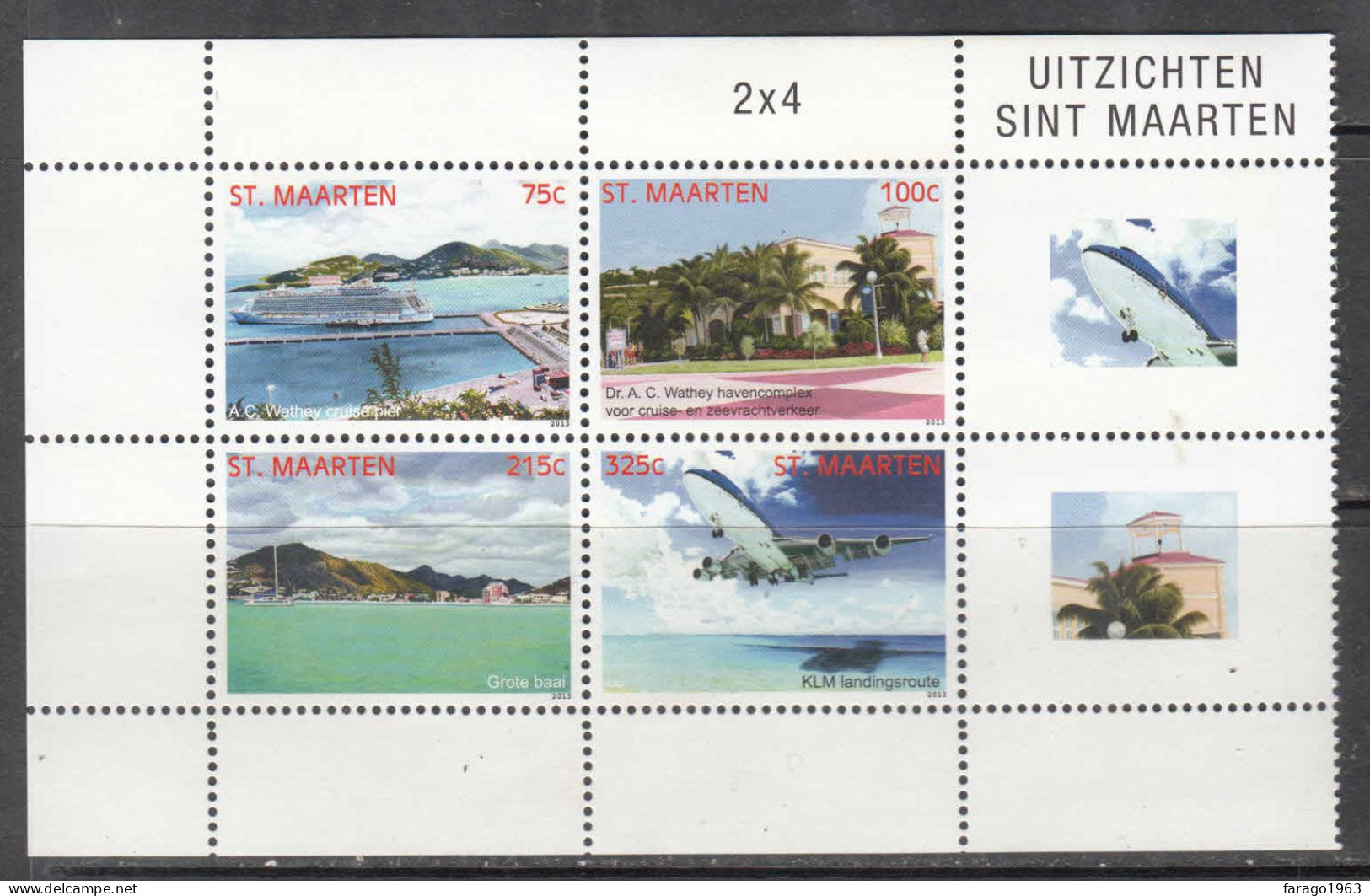 2013 St. Maarten Tourism Aviation Cruise Ships Harbour Complete Block Of 4 MNH - Curacao, Netherlands Antilles, Aruba