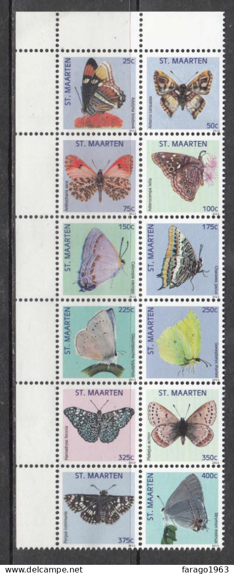 2013 St. Maarten Butterflies Complete Block Of 12 MNH - Curazao, Antillas Holandesas, Aruba