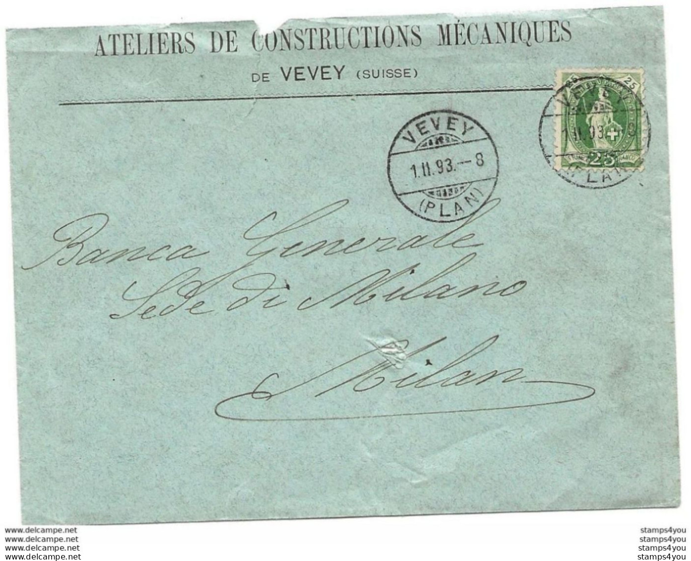 VD - 56 - Enveloppe Envoyée De Vevey 1893 - Storia Postale