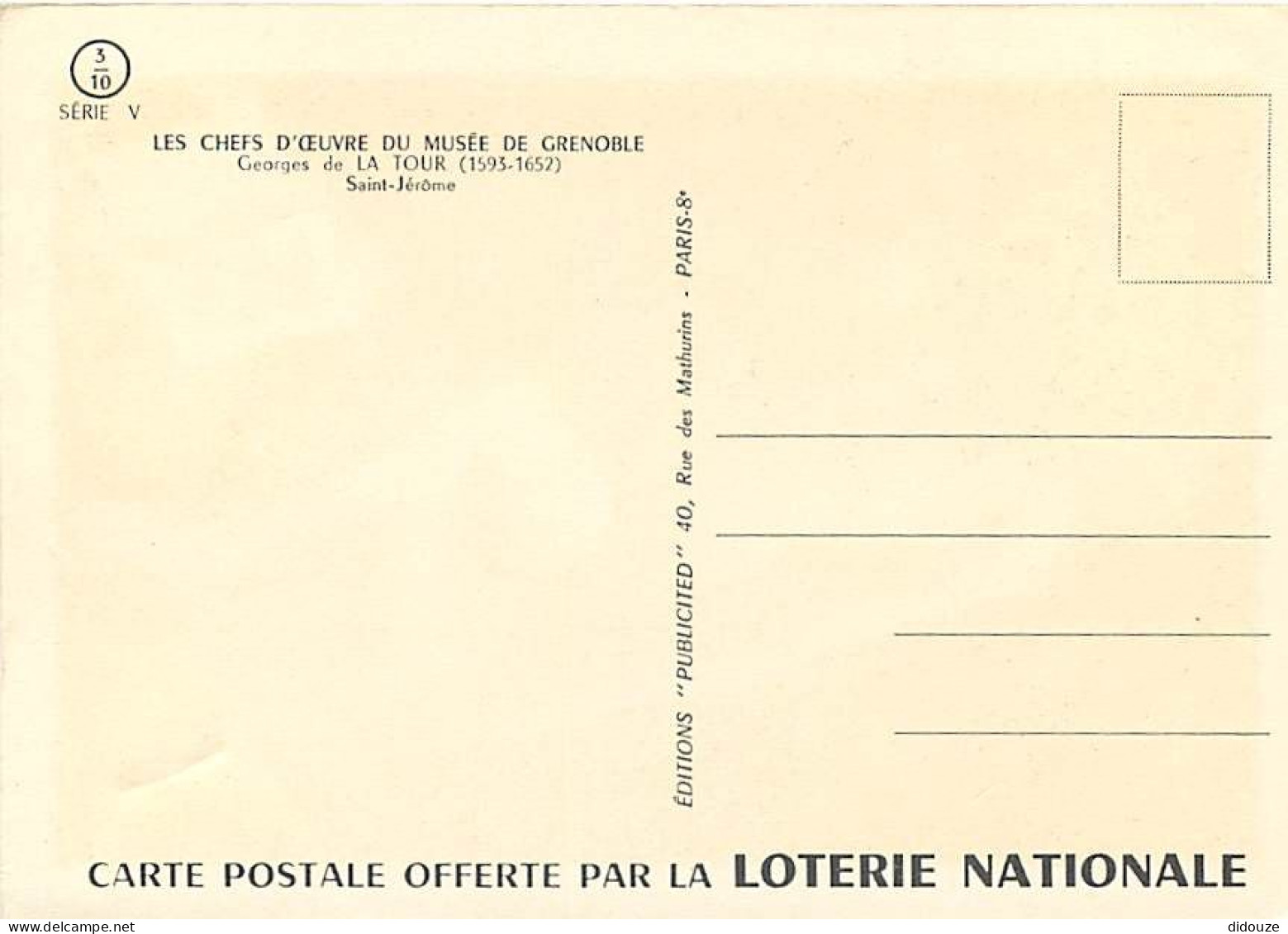 Art - Peinture Religieuse - Georges De La Tour - Saint-Jérôme - Carte De La Loterie Nationale - Carte Neuve - CPM - Voir - Quadri, Vetrate E Statue