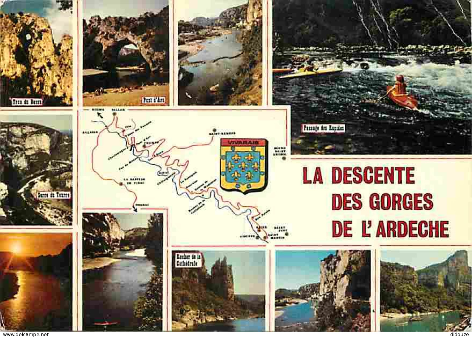 07 - Ardèche - Gorges De L'Ardèche - La Descente Des Gorges De L'Ardèche - Multivues - Carte Géographique - Blasons - Ca - Autres & Non Classés