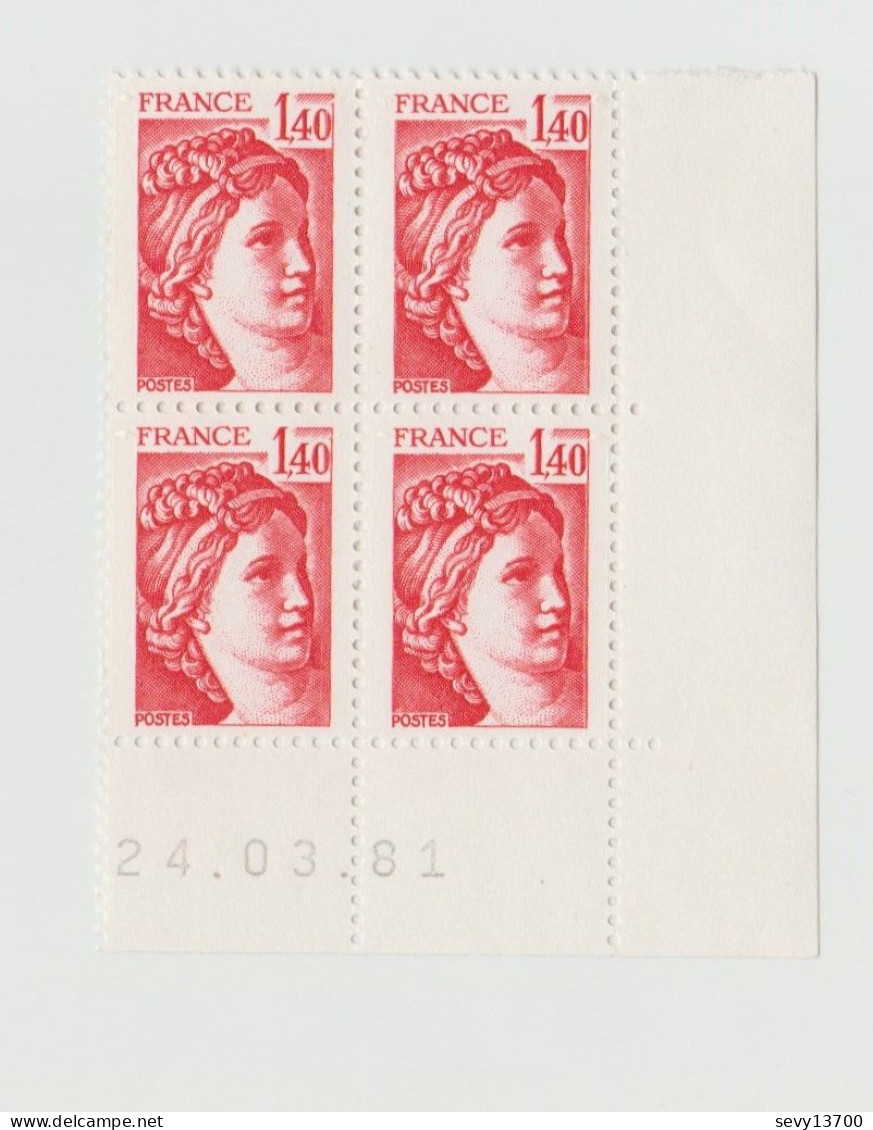 France Sabine De Gandon Yvert Tellier N° 2102 - Bloc De 4 Coin Daté - Neuf Sans Traces De Charnière - 1977-1981 Sabine De Gandon