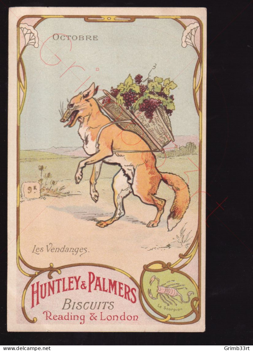 Biscuits Huntley & Palmers - Année complète - 12 mois Horoscope animaux animés - format CPA