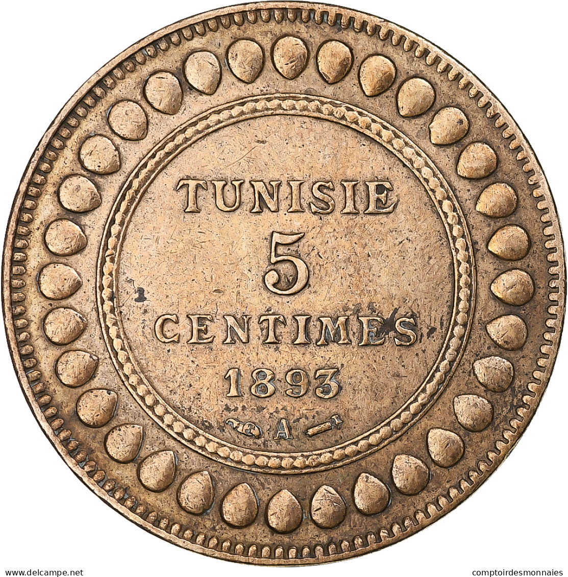 Tunisie, 5 Centimes, 1893, Paris, Cuivre, TTB, KM:221 - Altri & Non Classificati