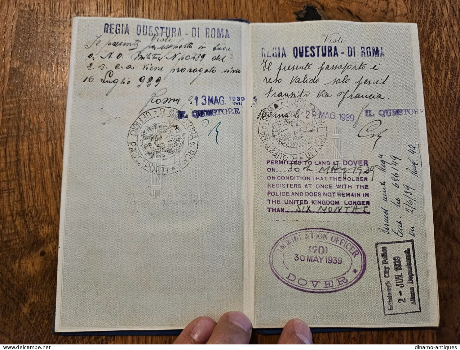 1939 Italy Passport Passeport Issued In Rome - Travel To France United Kingdom - Documenti Storici