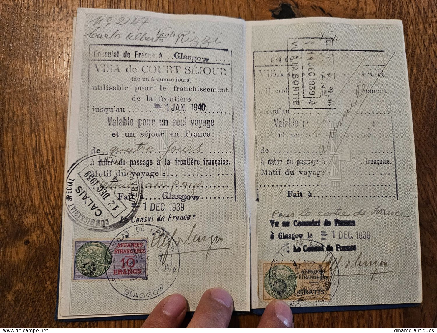 1939 Italy passport passeport issued in Rome - travel to France United Kingdom