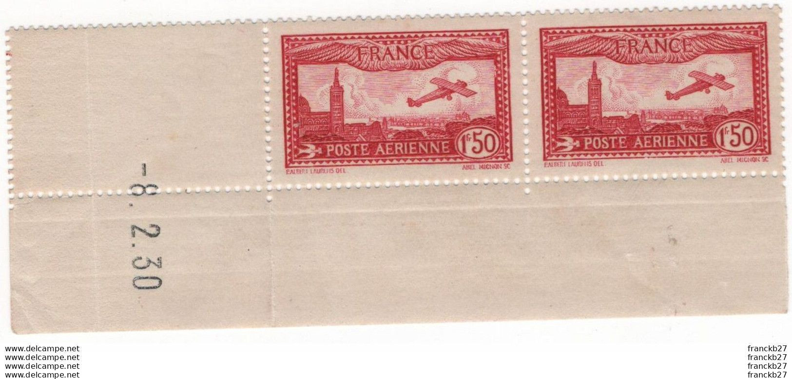 France Poste Aérienne - YT 5 - Avion Survolant Marseille 1 Fr 50 - Bloc De Deux Timbres Coins Datés - 1930 - 1927-1959 Postfris