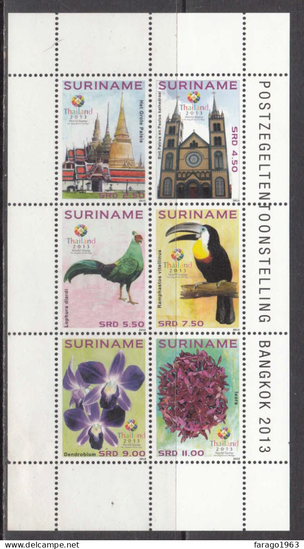 2013 Surinam Suriname Bangkok Thailand Birds Flowers  Miniature Sheet MNH - Surinam