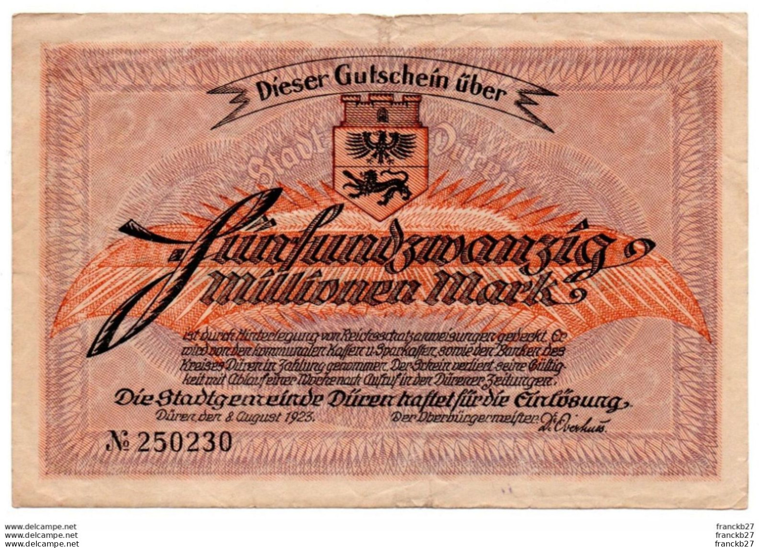 Billet Allemagne 1923 25 Millionen Mark - Zonder Classificatie