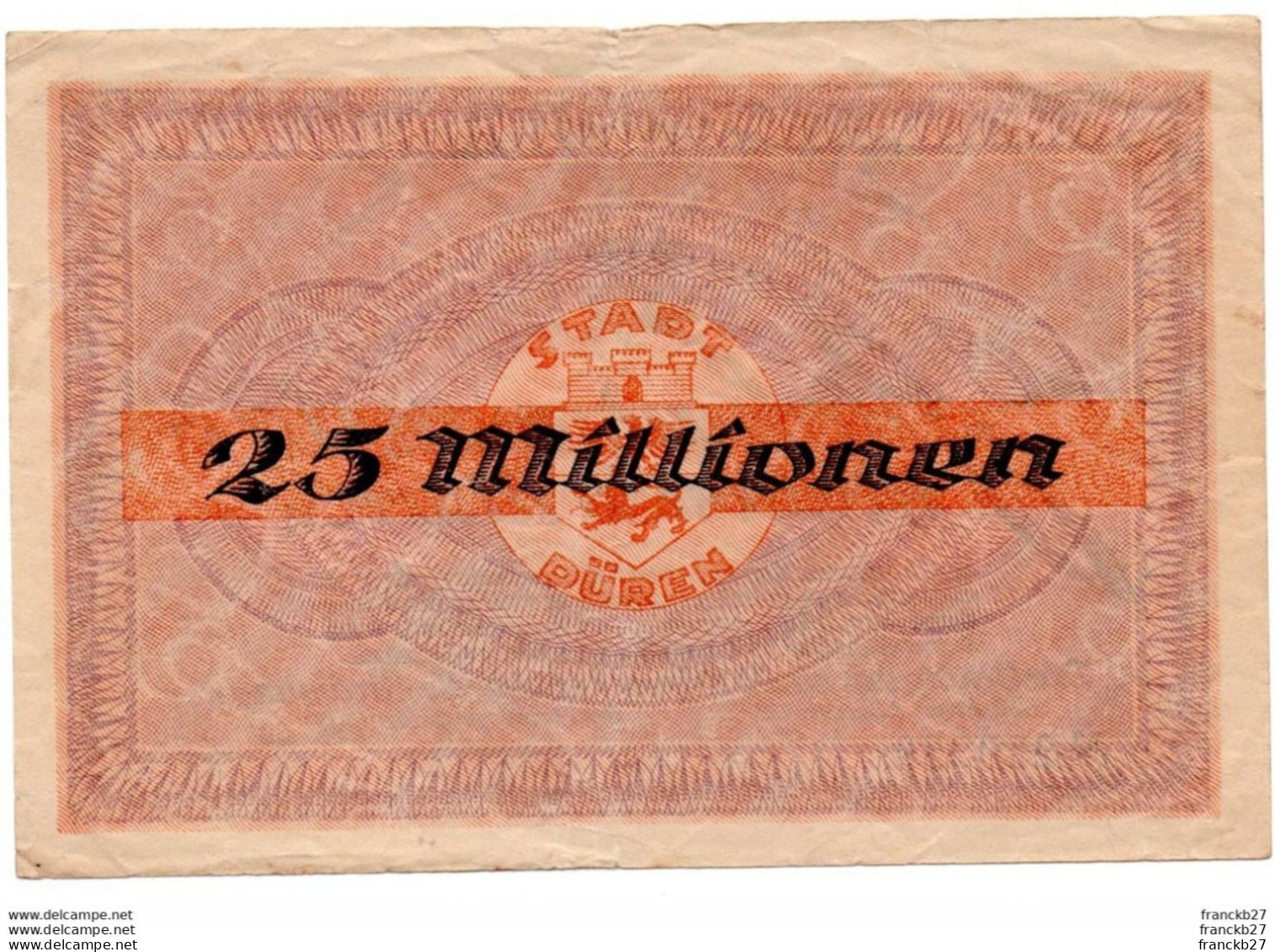 Billet Allemagne 1923 25 Millionen Mark - Unclassified