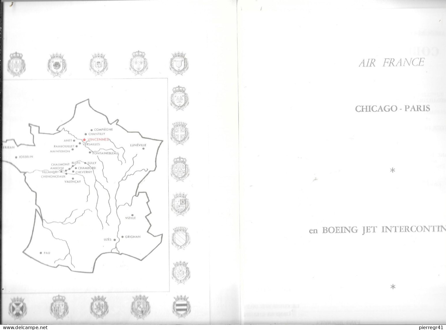 MENU-1966-AIR FRANCE-MENU-CHATEAUX De France-VINCENNES-Dessin-P.Pages-VOL-CHICAGO/PARIS-TBE-RARE - Menus